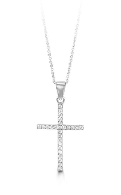 10K White Gold Classic CZ Cross Pendant with Chain