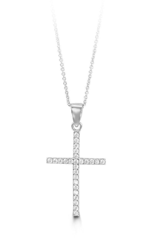 10K White Gold Classic CZ Cross Pendant with Chain