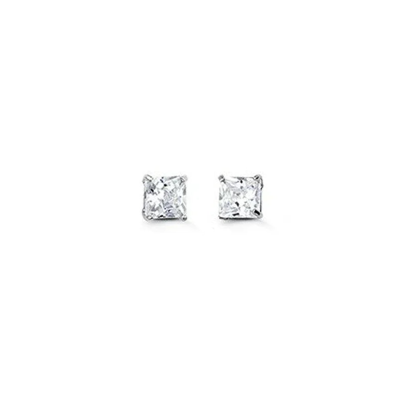 14K White Gold 3mm Square CZ Stud Earrings