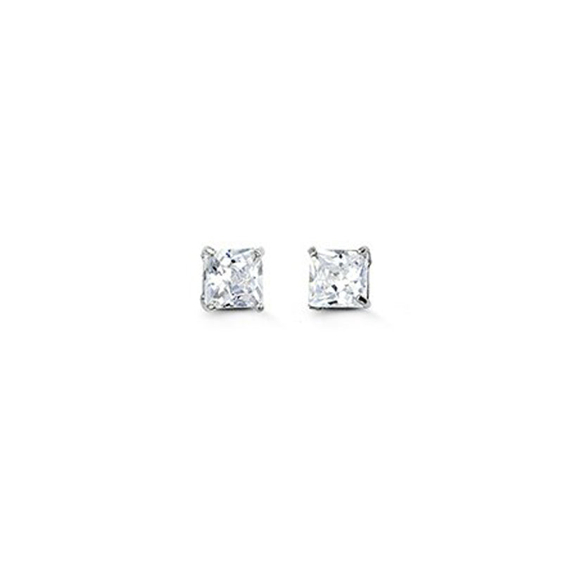 14K White Gold 3mm Square CZ Stud Earrings