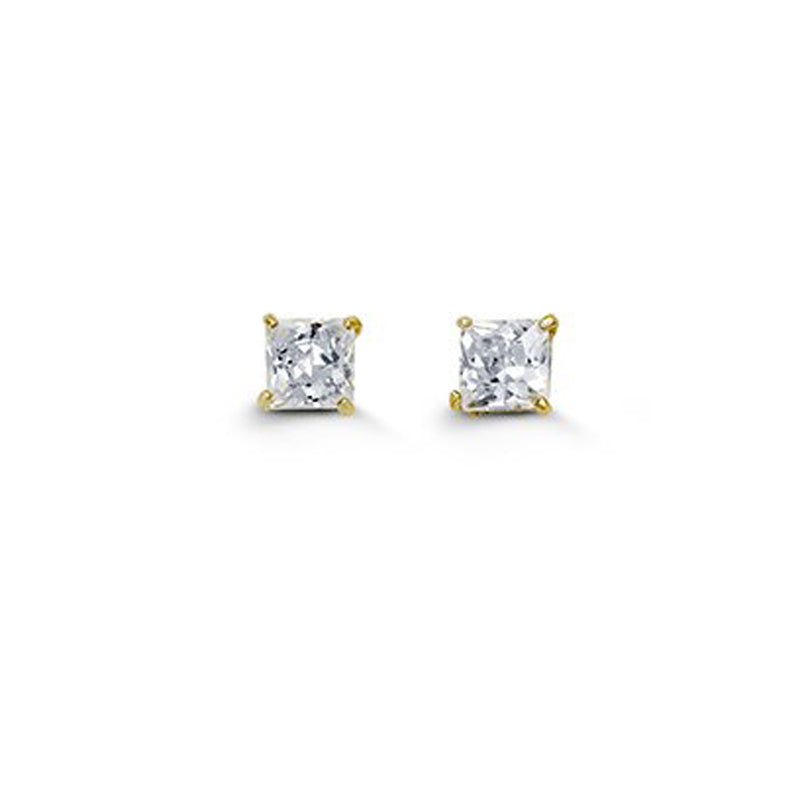 14K Yellow Gold 3mm Square CZ Stud Earrings