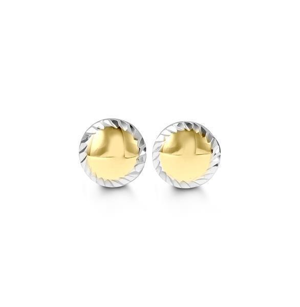 10K Yellow and White Gold Stud Earrings with Laser Cut Edges