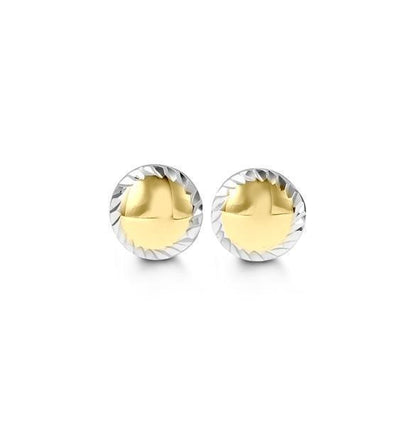 10K Yellow and White Gold Stud Earrings with Laser Cut Edges