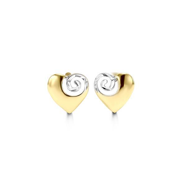 10K Yellow and White Gold Heart Stud Earrings
