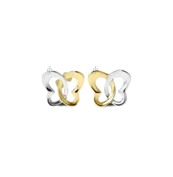 10K Yellow and White Gold Butterfly Stud Earrings