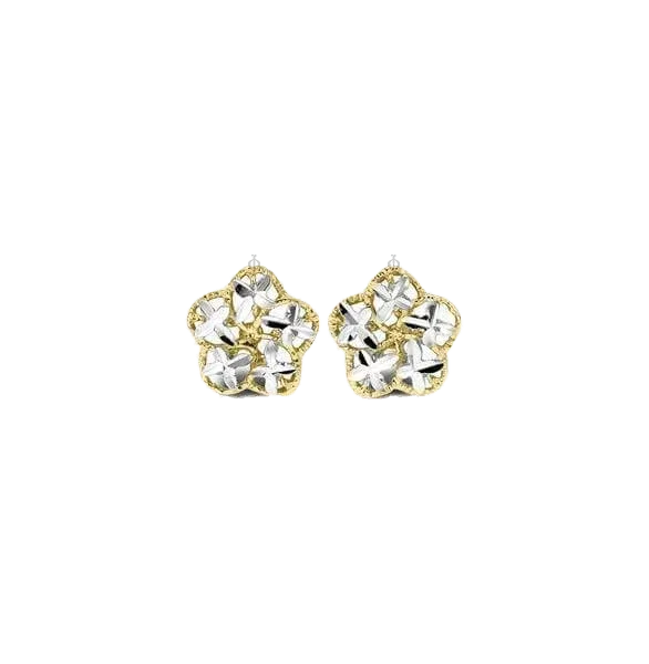 10K White and Yellow Gold Floral Stud Earrings