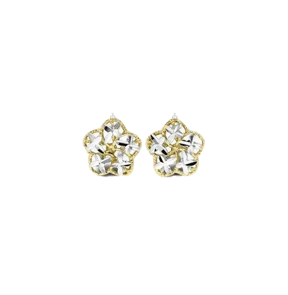 10K White and Yellow Gold Floral Stud Earrings