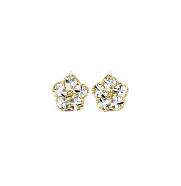 10K White and Yellow Gold Floral Stud Earrings
