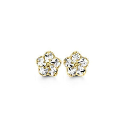 10K White and Yellow Gold Floral Stud Earrings