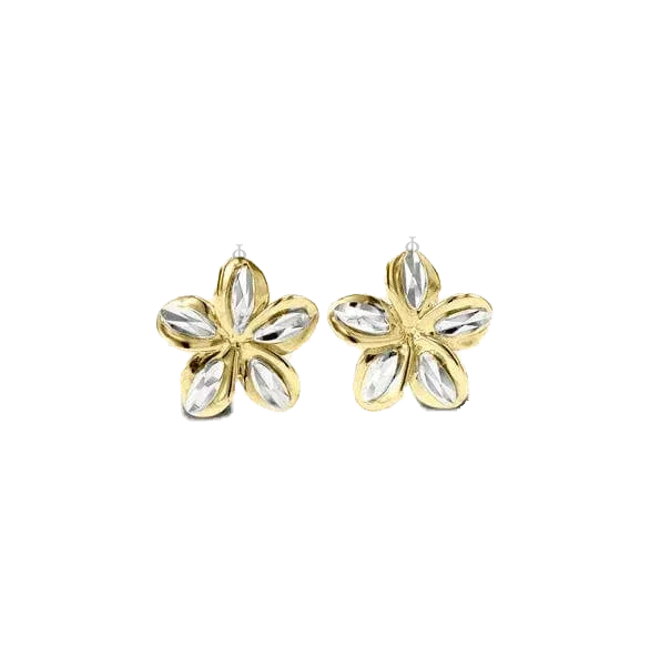 10K White and Yellow Gold Flower Stud Earrings