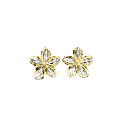 10K White and Yellow Gold Flower Stud Earrings
