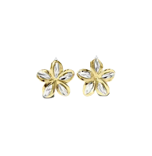 10K White and Yellow Gold Flower Stud Earrings