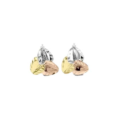 10K Tri Color Gold Leaf Stud Earrings