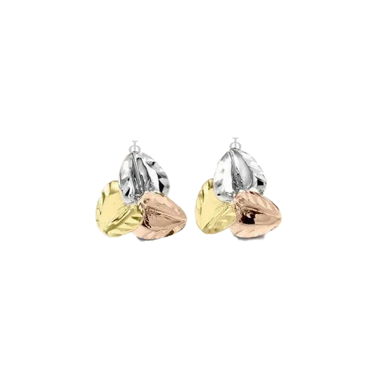 10K Tri Color Gold Leaf Stud Earrings