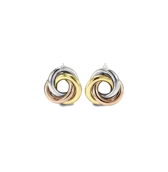 10K Tri Color Gold Twist Knot Stud Earrings