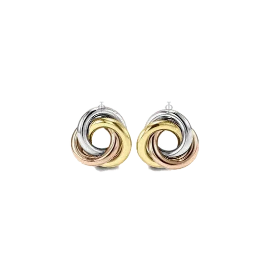 10K Tri Color Gold Twist Knot Stud Earrings