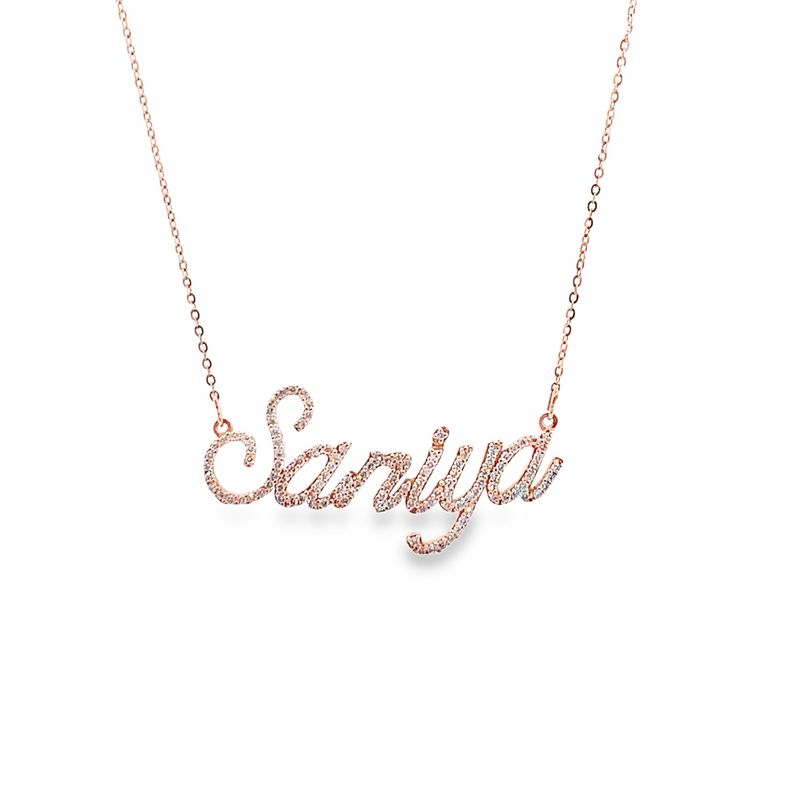 10K Pink Gold 20&quot; 0.90TDW Lab Grown Diamond Saniya Name Necklace