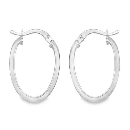 10K, 14K White Gold Oval Hoop Earrings