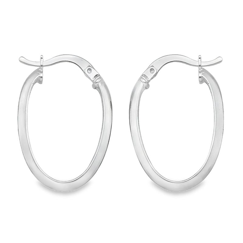 10K, 14K White Gold Oval Hoop Earrings