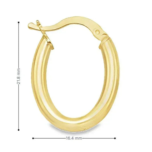 14K Yellow Gold Oval Classic Hoop Earrings