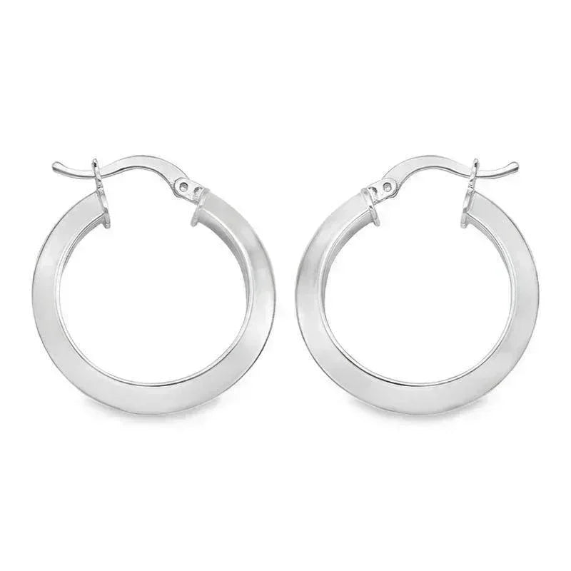 14K White Solid Gold Knife Edge Hoop Earrings