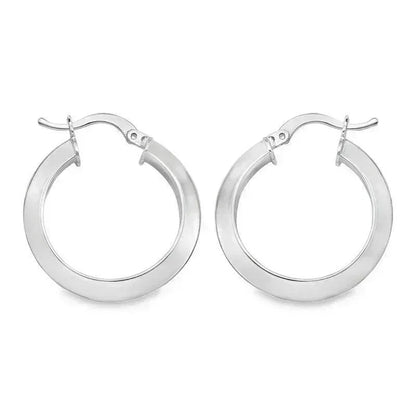 14K White Solid Gold Knife Edge Hoop Earrings