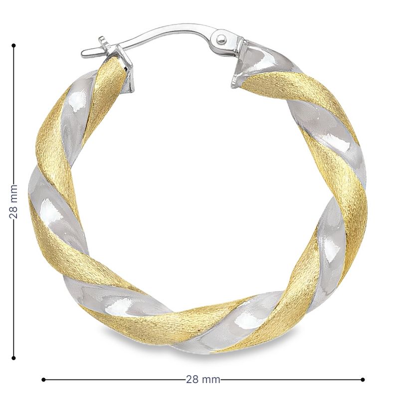 14K Yellow and White Gold Satin Finished Twisted Hoop Earrings