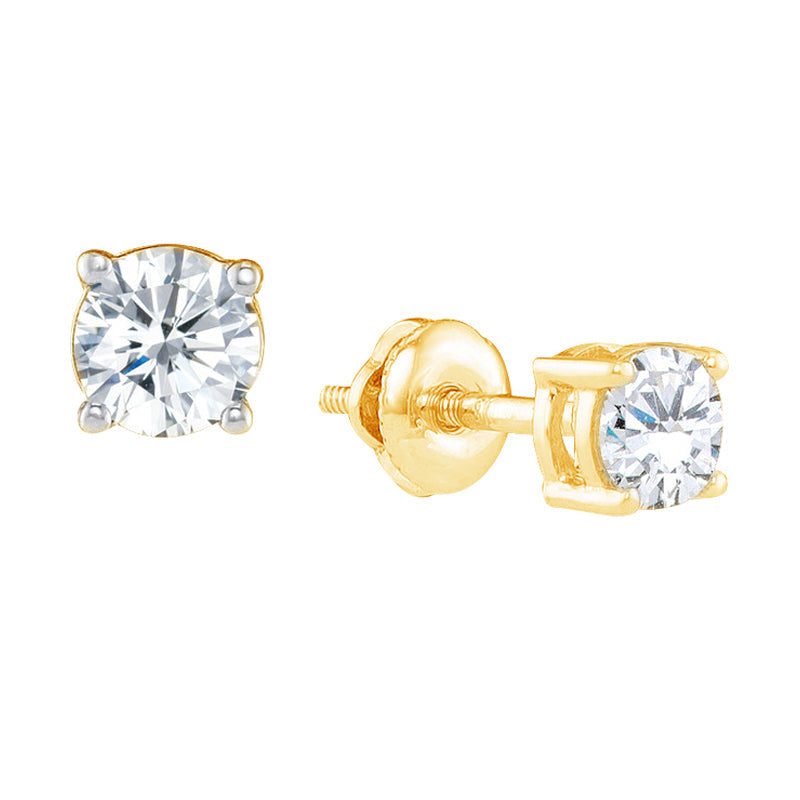 0.50TDW Round Diamond Solitaire Stud Earrings in 14K Yellow Gold