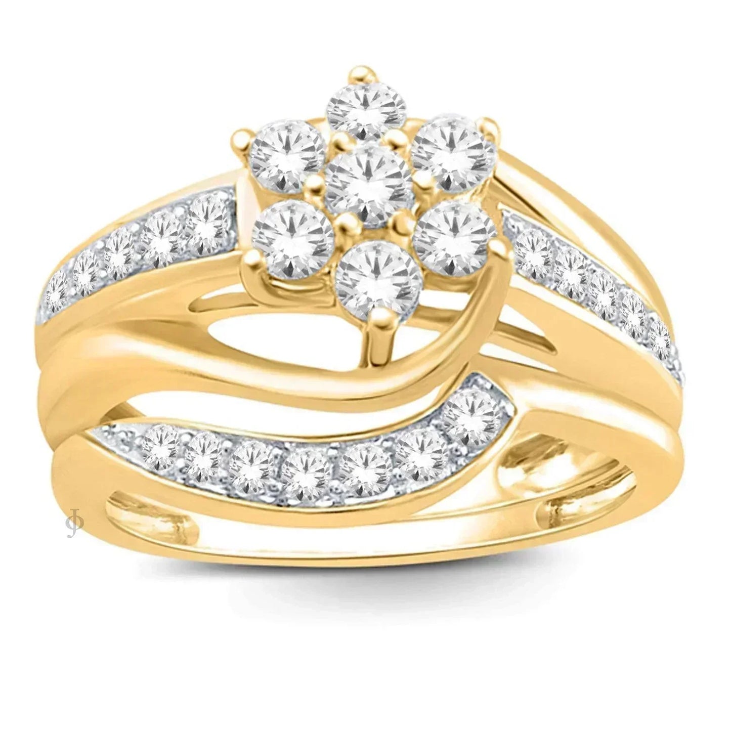 14K Yellow Gold 0.75TDW Diamond Flower Head Wedding Set