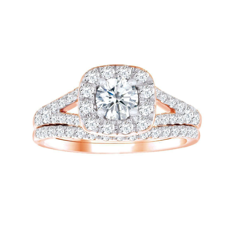 14K Rose Gold 1.00TDW Diamond Bridal Set with Halo setting