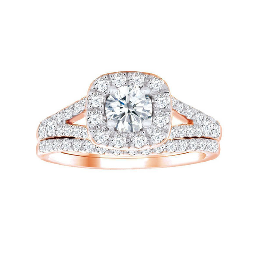 14K Rose Gold 1.00TDW Diamond Bridal Set with Halo setting