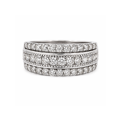 1.00 TDW Diamond Band 10K White Gold Three Row Diamond Band