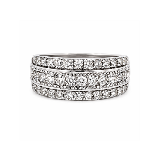 1.00 TDW Diamond Band 10K White Gold Three Row Diamond Band