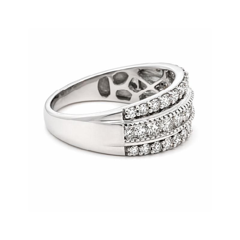1.00 TDW Diamond Band 10K White Gold Three Row Diamond Band