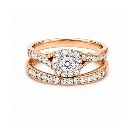 10K Pink Gold 0.50TDW Diamond Bridal Set with Halo Design