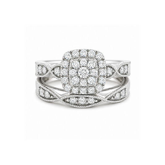 0.50 TDW 10K White Gold Diamond Bridal Set