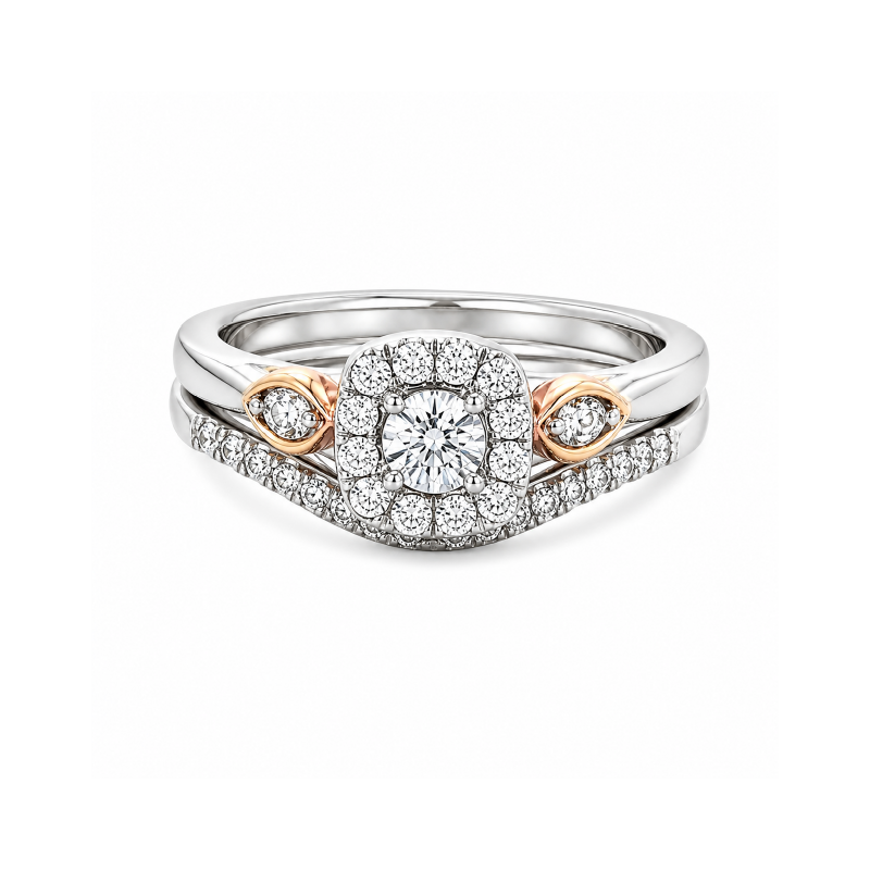 0.25 TDW 10K White and Pink Gold Diamond Bridal Set