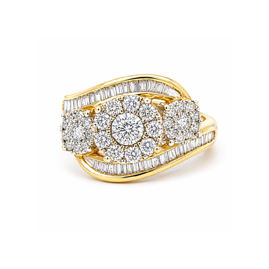 1.00 TDW Diamond Special 3 Flower Illusion Ring in 10K Yellow Gold