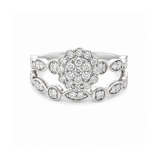 1.00 TDW Floral Diamond Bridal Set in 10K White Gold 