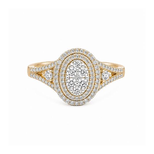 0.50TDW Diamond Cluster Engagement Ring in 10K Yellow Gold