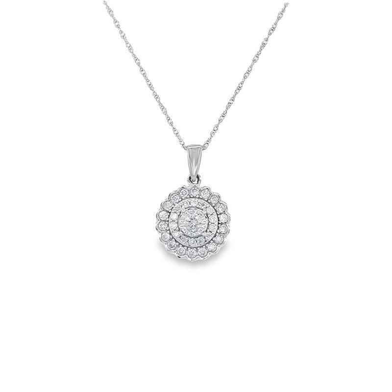 14k White Gold 1.00TDW Diamond Round Floral Style Earring and Pendant Set With Chain