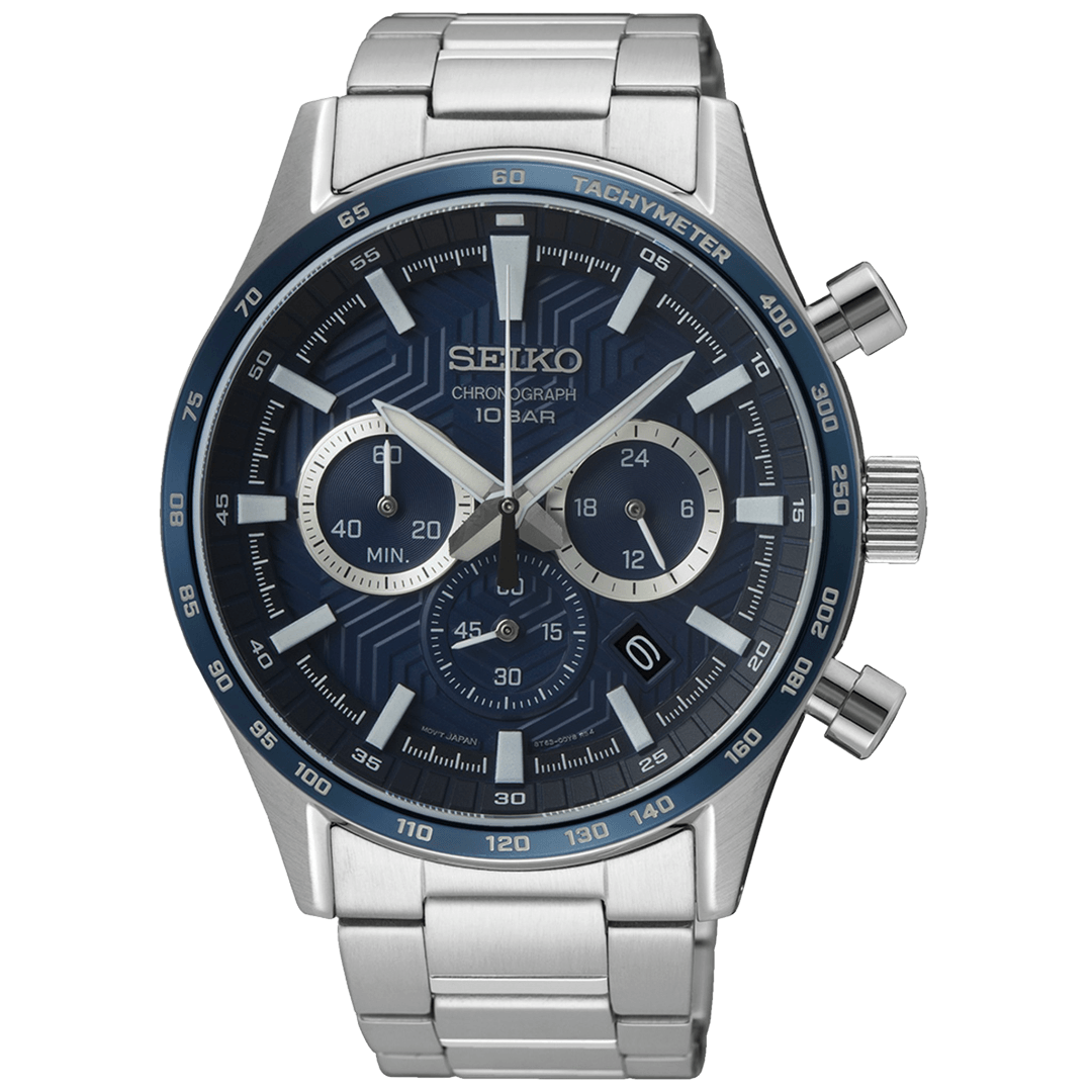 Stainless steel seiko chronograph 100m sale