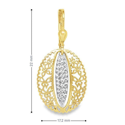 14K Two-Tone Gold Oval Filigree Drop Earrings