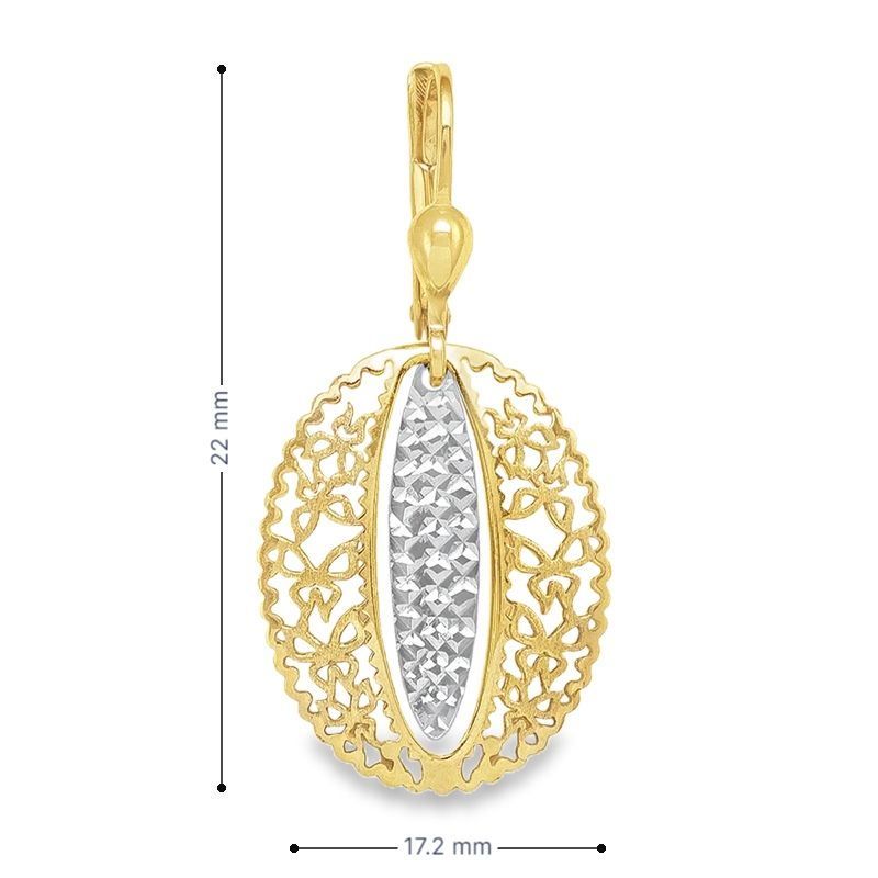 14K Two-Tone Gold Oval Filigree Drop Earrings