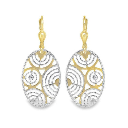 14K Two-Tone Gold Fancy Oval Drop Earrings