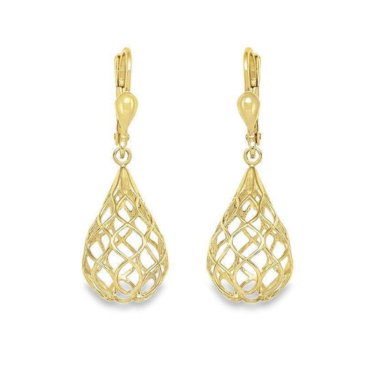 14K Yellow Gold Openwork Filigree Teardrop Earrings