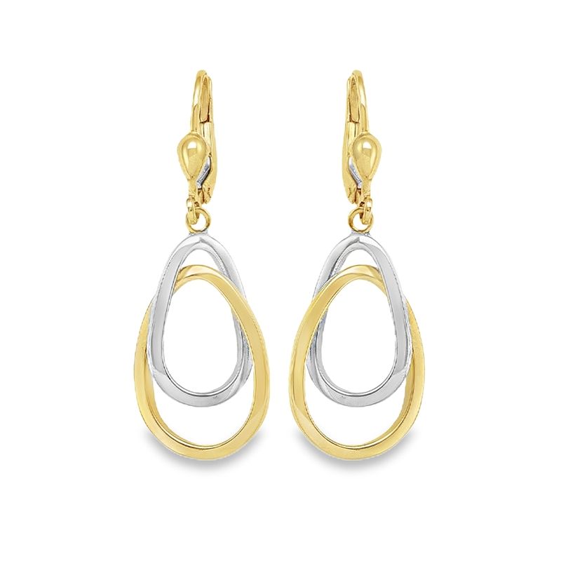 14K Two-Tone Gold Interlocking Teardrop Drop Earrings