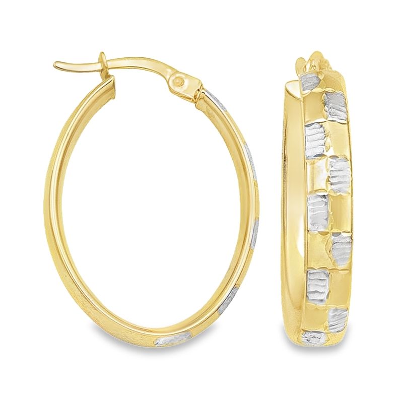 14K Two-Tone Gold Fancy Oval Hoop Earrings