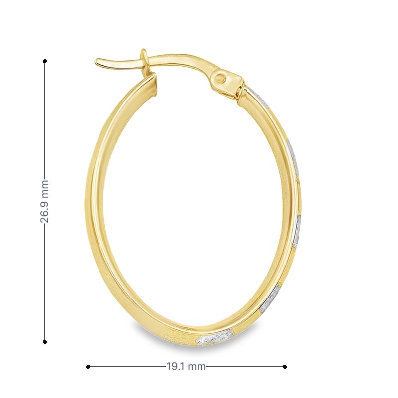 14K Two-Tone Gold Fancy Oval Hoop Earrings