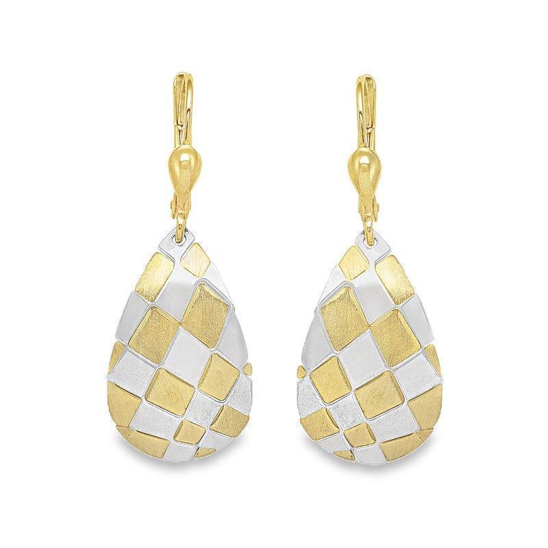 14K Gold Mosaic Pattern Teardrop Earrings